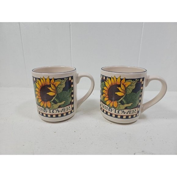 Vtg Set Of 2 Susan Winget Sunflower Coffee Mug Tea Cup Made In Thailand - Picture 1 of 4